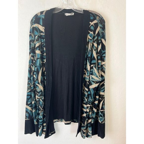 Coldwater Creek Sz 1X Acetate Spandex Open Cardigan Topper Pretty Gold Leaf on T - Picture 1 of 5